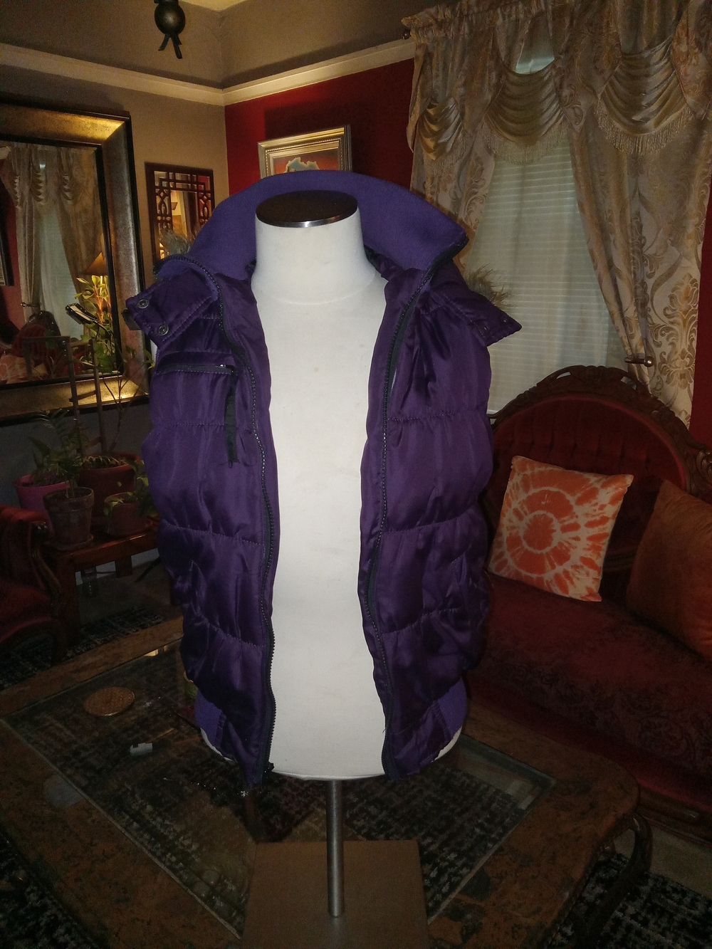 Paris Blues Quilted Purple Puffer Vest with Stand Collar